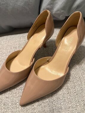 Nine West Taupe Patent Pointed D'Orsay Heels